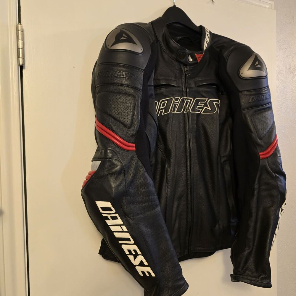 Dainese Racing C2 Pelle Leather Jacket Men's 52 Black Red Motorbike CE Approved